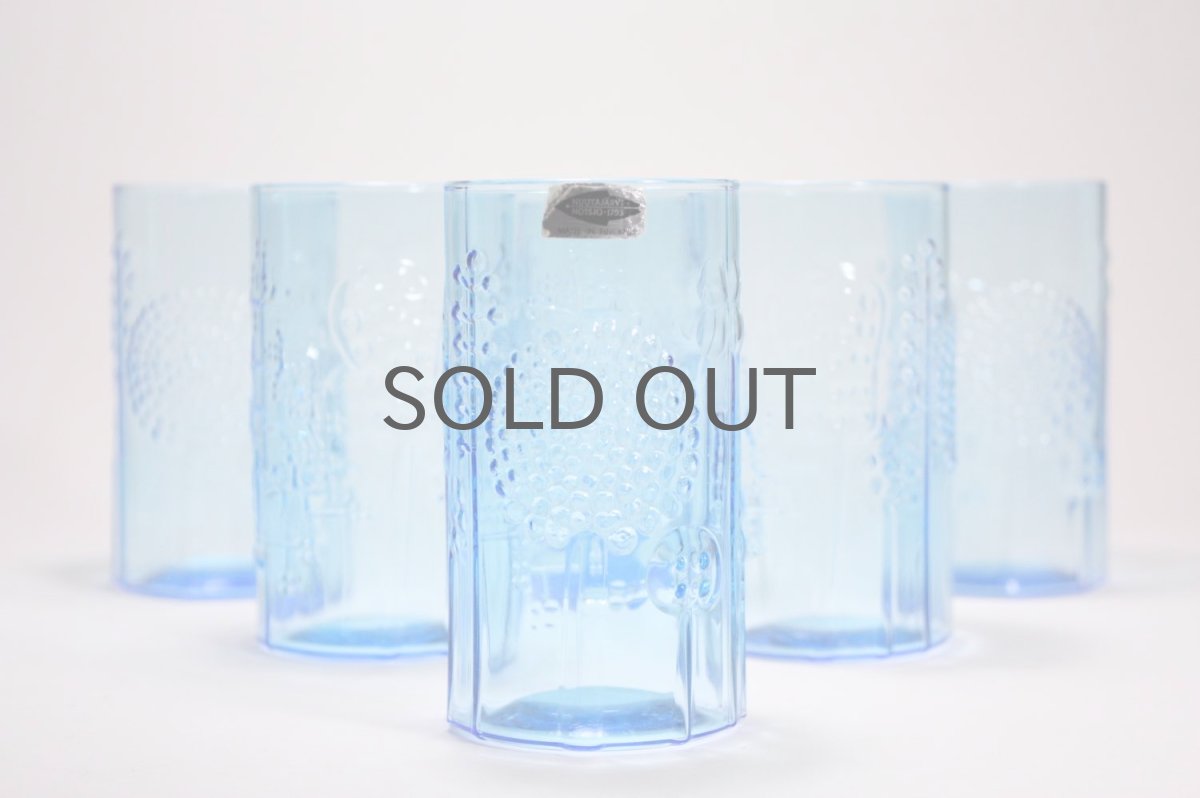 画像2: 北欧ビンテージガラス/オイバトイッカ/フローラ/ヌータヤルヴィ/グラス/タンブラー/オリジナルボックス付き/6個セット/未使用品/ブルー/高さ10cm (2)