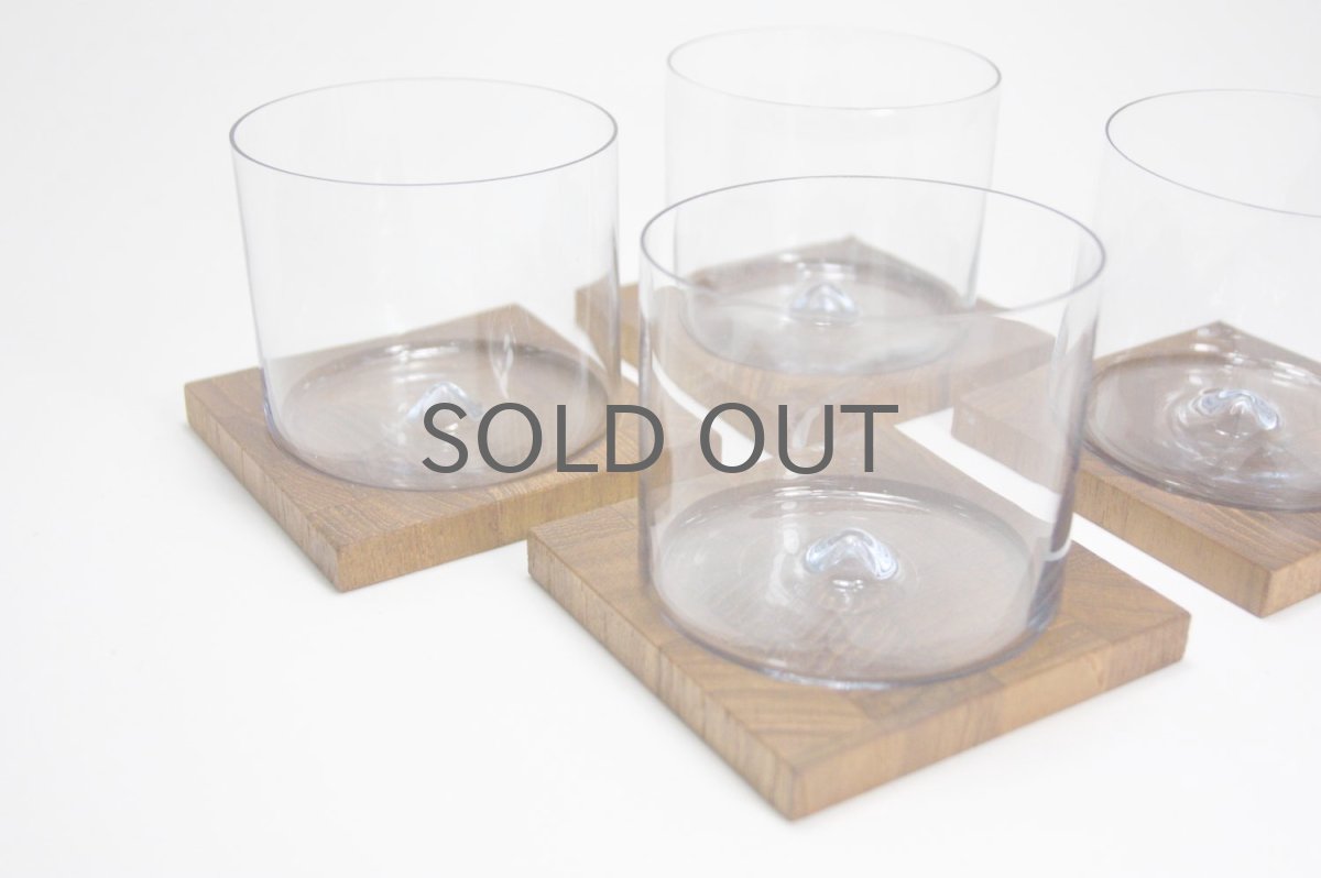 画像7: 北欧デンマーク/チークコースター付き吹きグラス/ロックグラス (7)