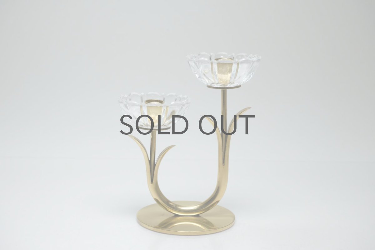 画像2: スウェーデン/Gunnar Ander/グンナー アンデル/キャンドルスタンド/クリア花2連 (2)