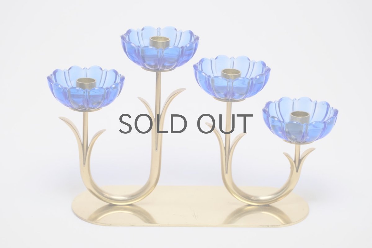 画像2: スウェーデン/Gunnar Ander/グンナー アンデル/キャンドルスタンド/ブルー花4連 (2)