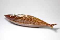 画像1: Stig Lindberg　Fish plate お魚のプレート　ブラウン　大  (1)