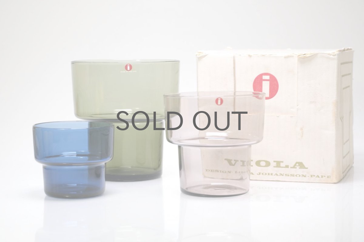 画像4: 北欧ビンテージガラス/Lisa Johansson Pape/リサヨハンソンパッペ/Viola/ビオラ/トリプルベース/オリーブ&ブルー&ピンク/オリジナルボックス付き (4)