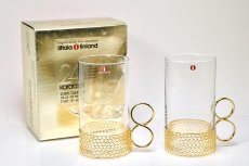 画像1: iittala/イッタラ/24Karaatti/24キャラット/ゴールドホルダー&クリアガラス/TSAIKKA/ツァイッカ/オリジナルBOX/ロンググラス2個セット/No.2 (1)