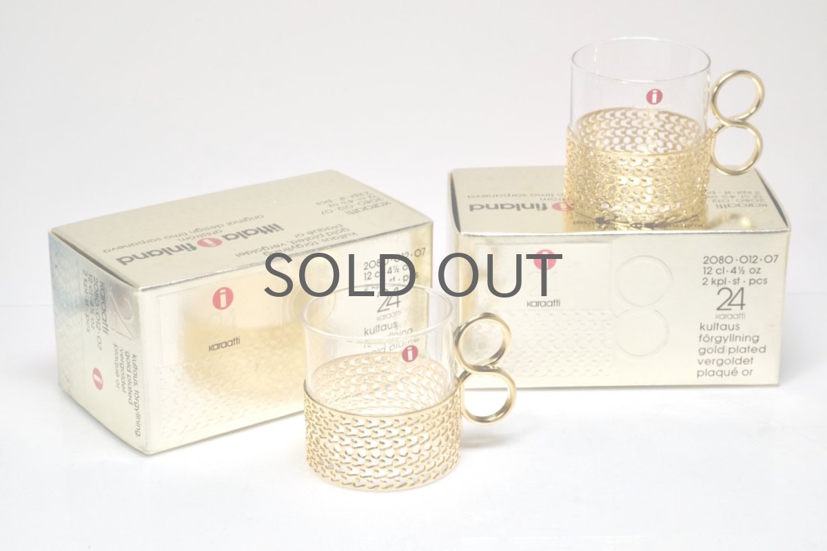 画像1: iittala/イッタラ/24Karaatti/24キャラット/ゴールドホルダー&クリアガラス/TSAIKKA/ツァイッカ/オリジナルBOX/グロックグラス2個セット (1)