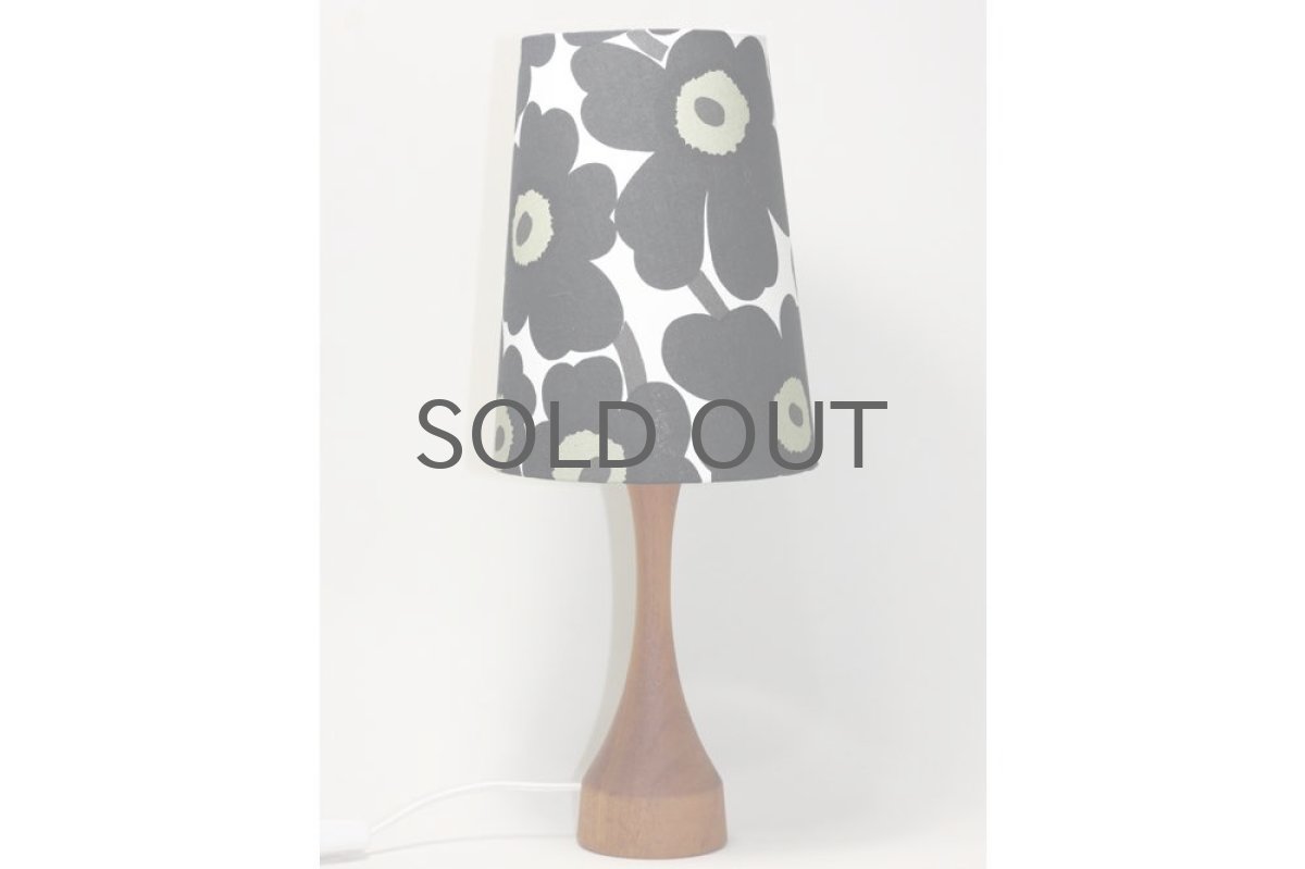 画像2: ビンテージ北欧雑貨/テーブルライト/チーク+マリメッコシェード/unikkoウニッコ/ブラック (2)