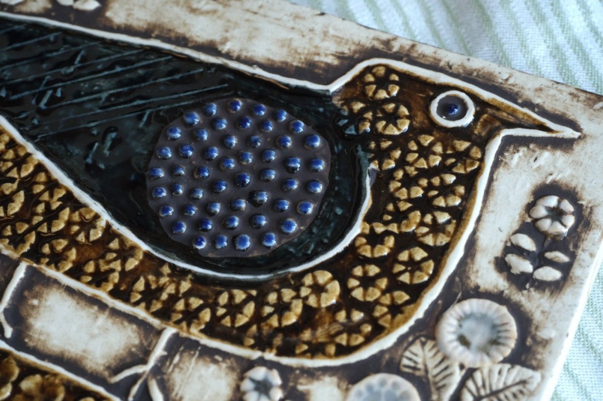 画像6: 北欧雑貨/Lisa Larson /リサ・ラーソン/ アンティーク/UNIK Fagler/小鳥陶板/ダークグリーン＆ブラウン (6)