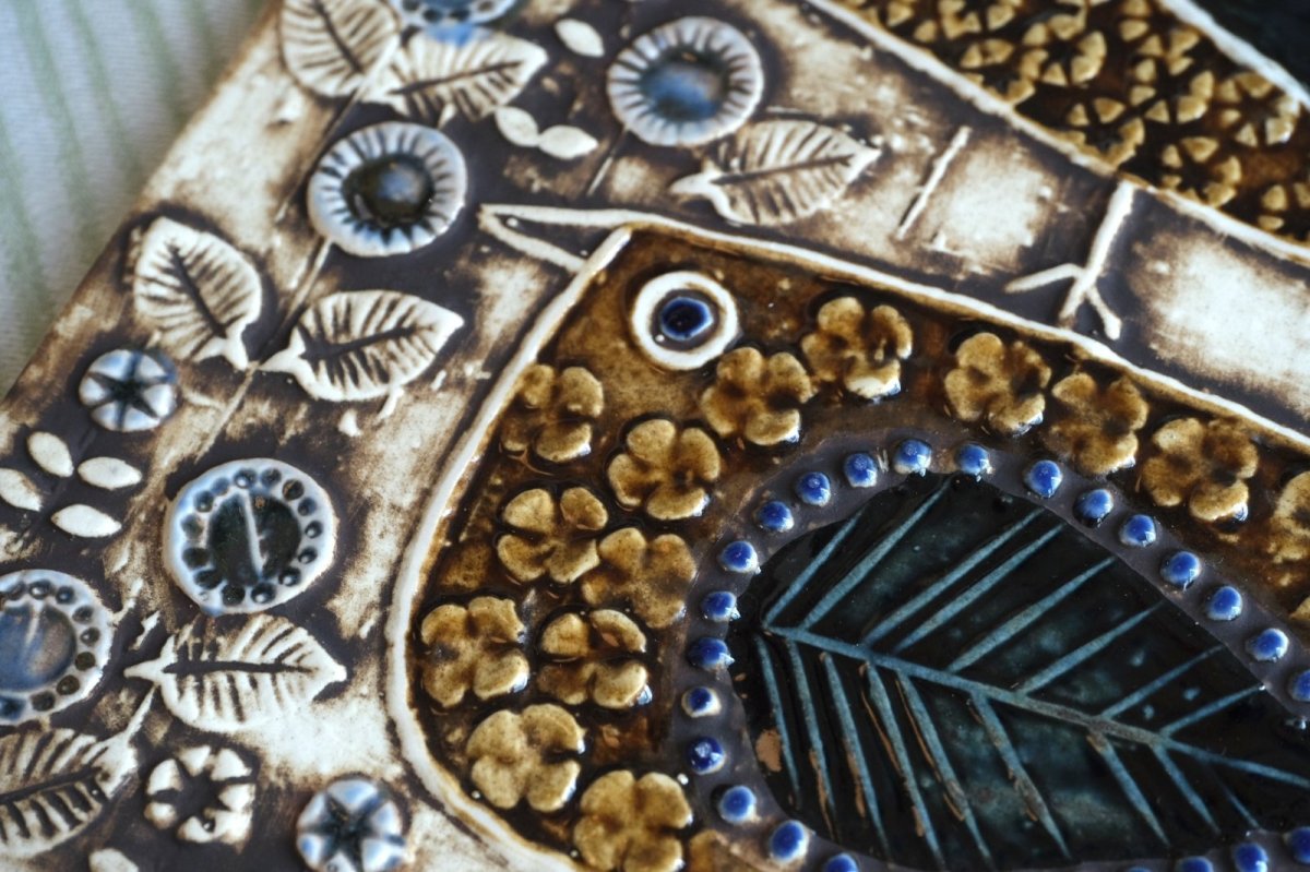 画像7: 北欧雑貨/Lisa Larson /リサ・ラーソン/ アンティーク/UNIK Fagler/小鳥陶板/ダークグリーン＆ブラウン (7)