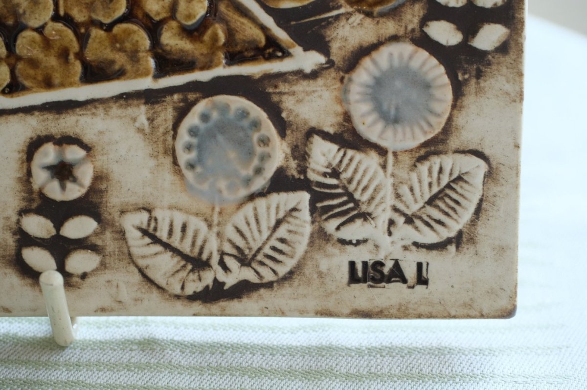 画像4: 北欧雑貨/Lisa Larson /リサ・ラーソン/ アンティーク/UNIK Fagler/小鳥陶板/ダークグリーン＆ブラウン (4)