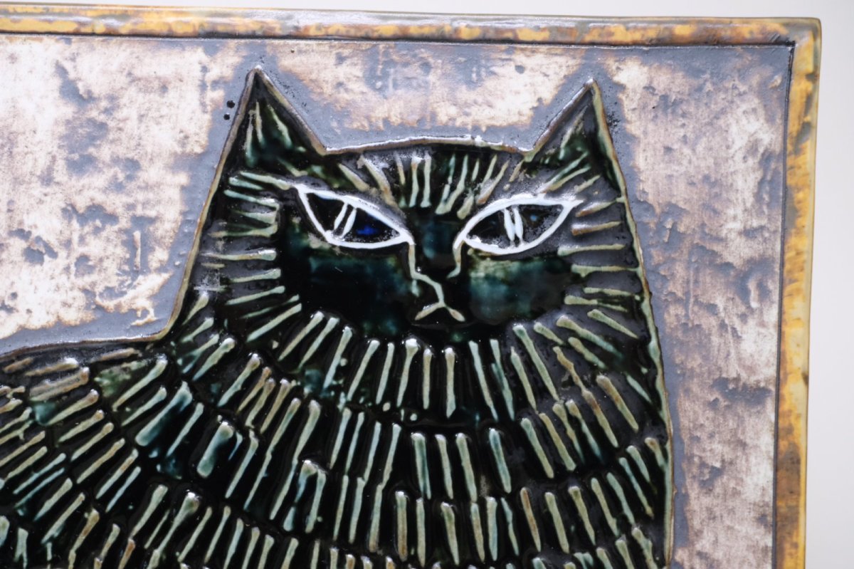 画像2: 北欧雑貨/Lisa Larson /リサ・ラーソン/ アンティーク/UNIK/Katt/ダークグリーン/ネコ陶板 (2)