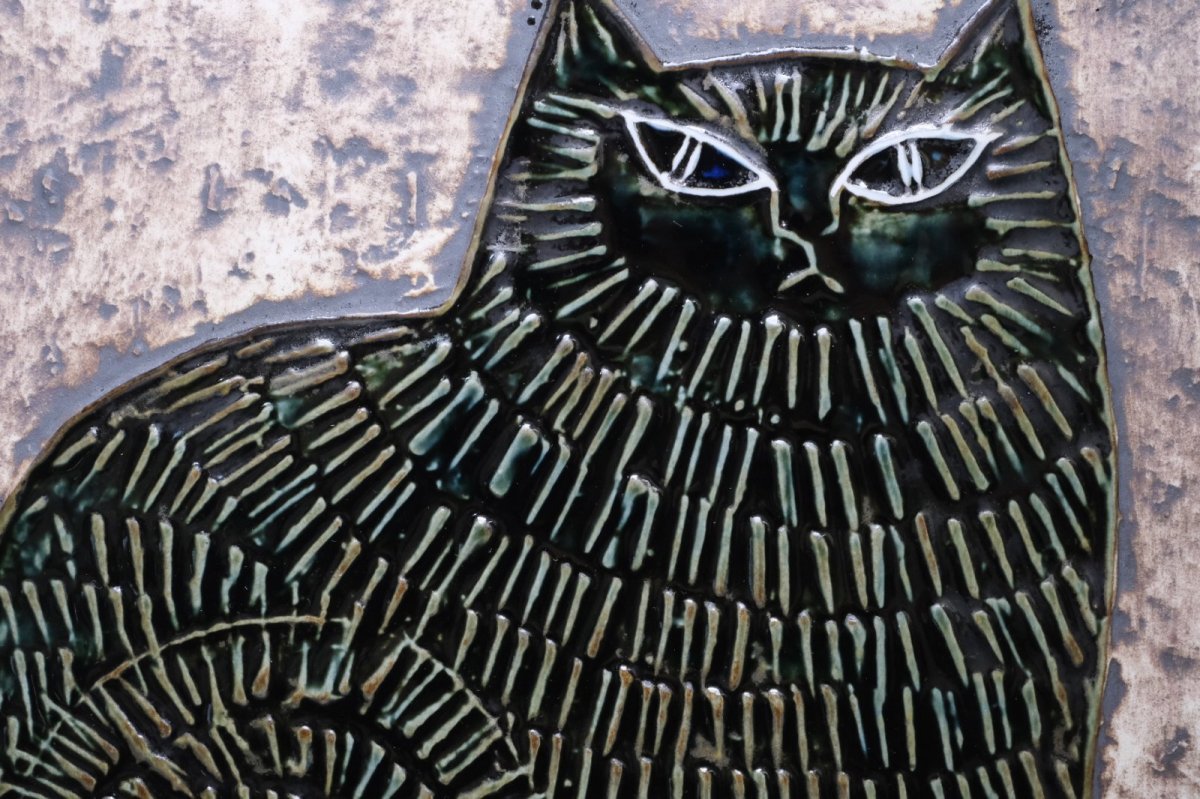 画像4: 北欧雑貨/Lisa Larson /リサ・ラーソン/ アンティーク/UNIK/Katt/ダークグリーン/ネコ陶板 (4)