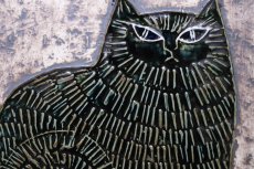 画像4: 北欧雑貨/Lisa Larson /リサ・ラーソン/ アンティーク/UNIK/Katt/ダークグリーン/ネコ陶板 (4)