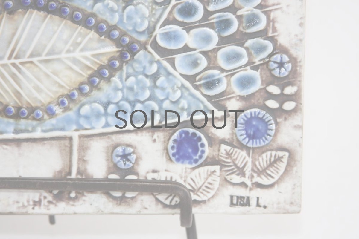 画像3: 北欧雑貨/Lisa Larson リサ・ラーソン アンティーク UNIK Fagler 小鳥陶板 ライトブルートーン (3)