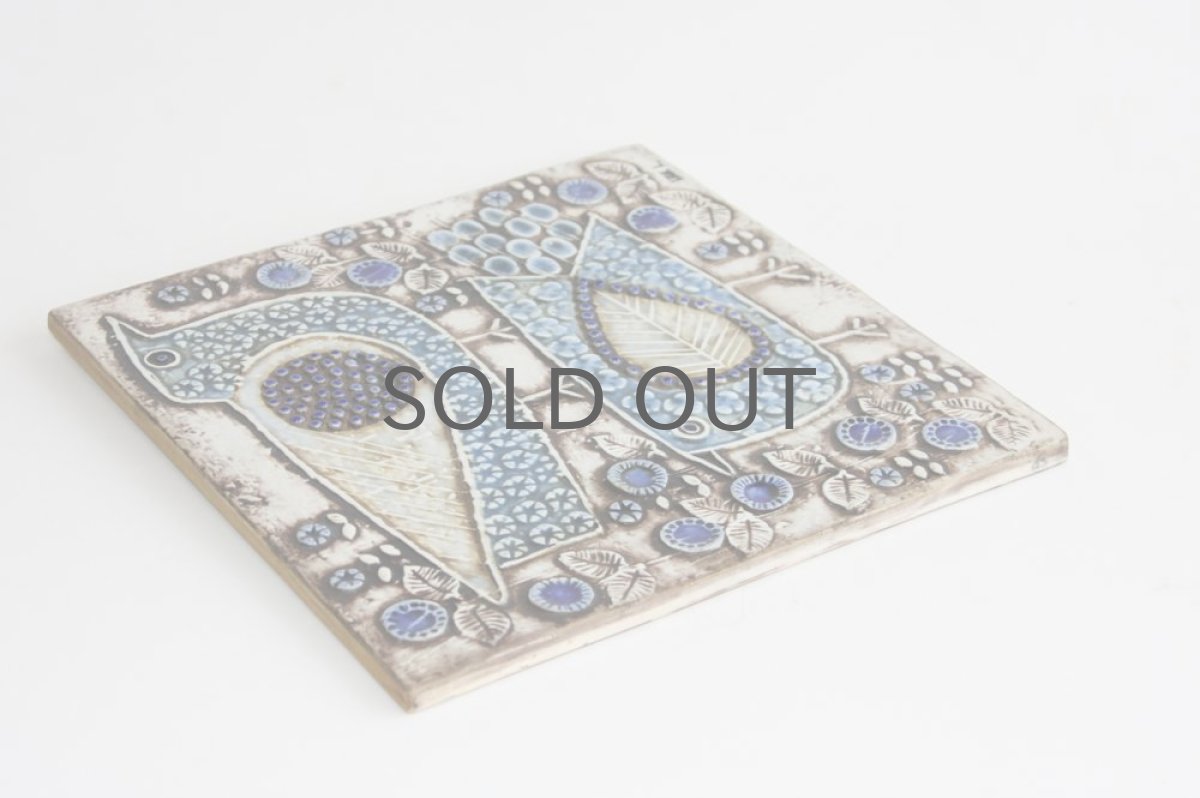 画像4: 北欧雑貨/Lisa Larson リサ・ラーソン アンティーク UNIK Fagler 小鳥陶板 ライトブルートーン (4)