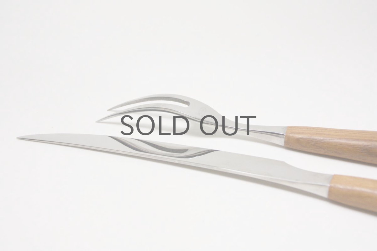 画像2: 北欧ビンテージ雑貨/Karl Holmberg社製/サービング用/カービングナイフ&フォーク/チーク (2)