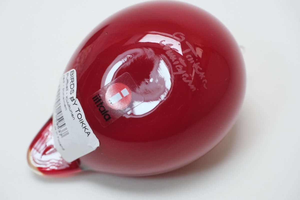 画像6: 北欧アートガラス/ビンテージガラス/Oiva Toikka/オイバ・トイッカ/Nuutajarvi/ヌータヤルヴィ/Birds/バード/kuukunen/Puffball/パフボール/レッド (6)