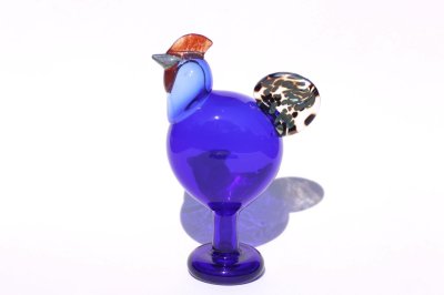 画像1: 北欧アートガラス/ビンテージガラス/Oiva Toikka/オイバ・トイッカ/iittala/イッタラ/Birds/バード/Juhlkukko/Rooster/ユフラクッコ/ルースター/ブルー×ラスタ