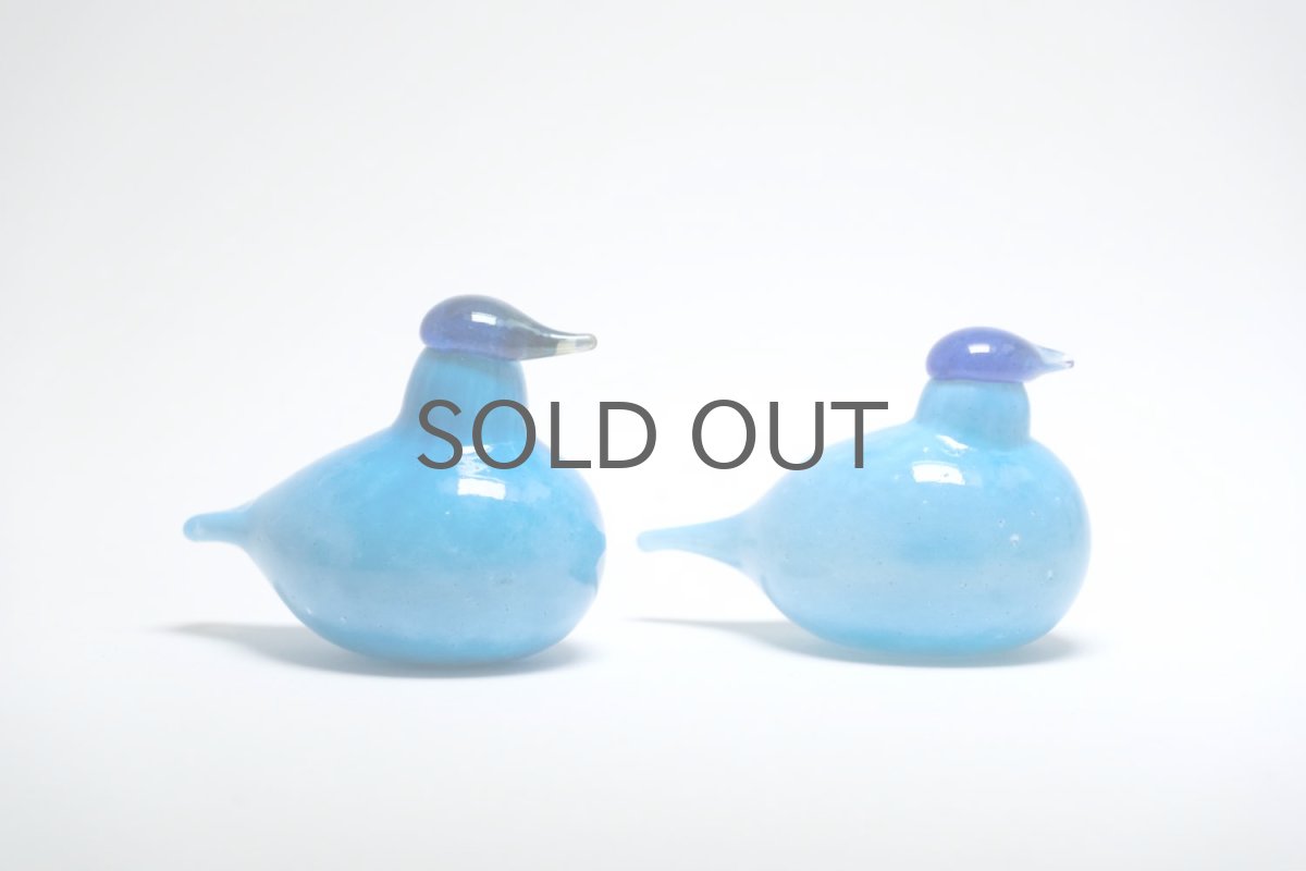 画像2: 北欧アートガラス/ビンテージガラス/Oiva Toikka/オイバトイッカ/イッタラ/Nuutajarvi/ヌータヤルヴィ/Birds/バード/Snow Bunting/ブルー  /２羽セット (2)