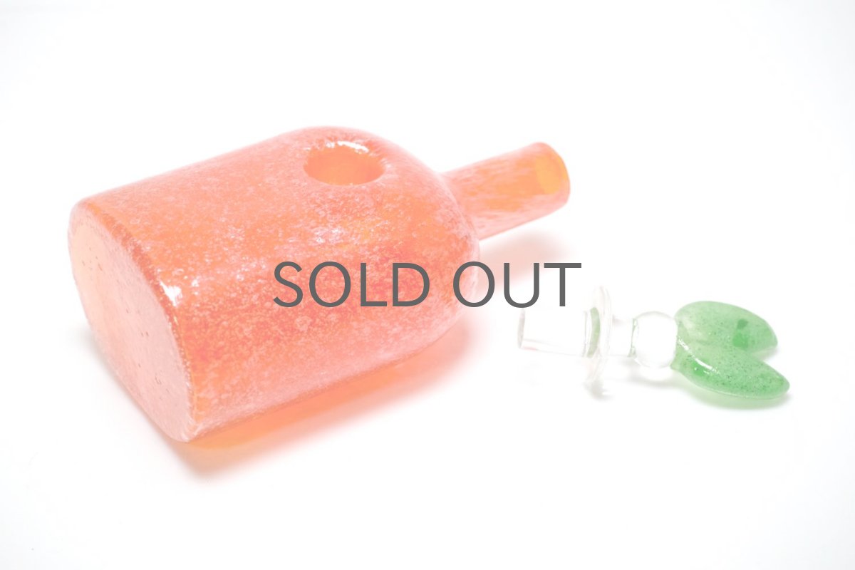 画像8: 北欧アートガラス/ビンテージガラス/Oiva Toikka/オイバ・トイッカ/Nuutajarvi/ヌータヤルヴィ/Puteli/プテリボトル/Sサイズ/オレンジ&グリーン (8)