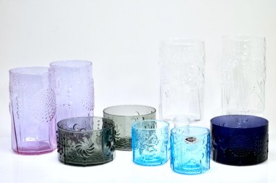 画像1: 北欧ビンテージガラス/オイバトイッカ/フローラ/ヌータヤルヴィ/グラス/ライトブルー