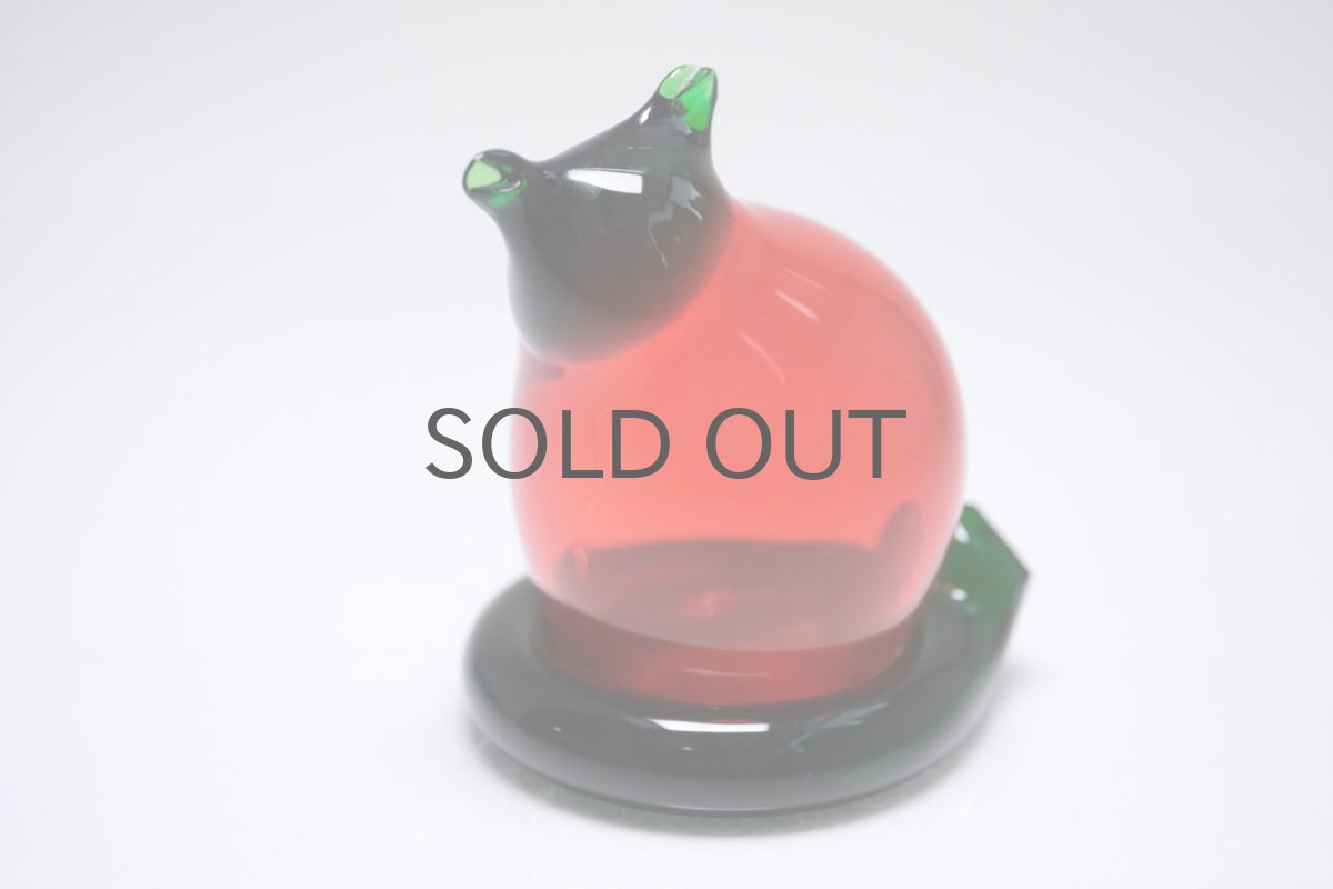 画像3: 北欧アートガラス/ビンテージガラス/Inkeri Toikka/インケリ・トイッカ/Kissa/レッド&グリーン/子猫  (3)