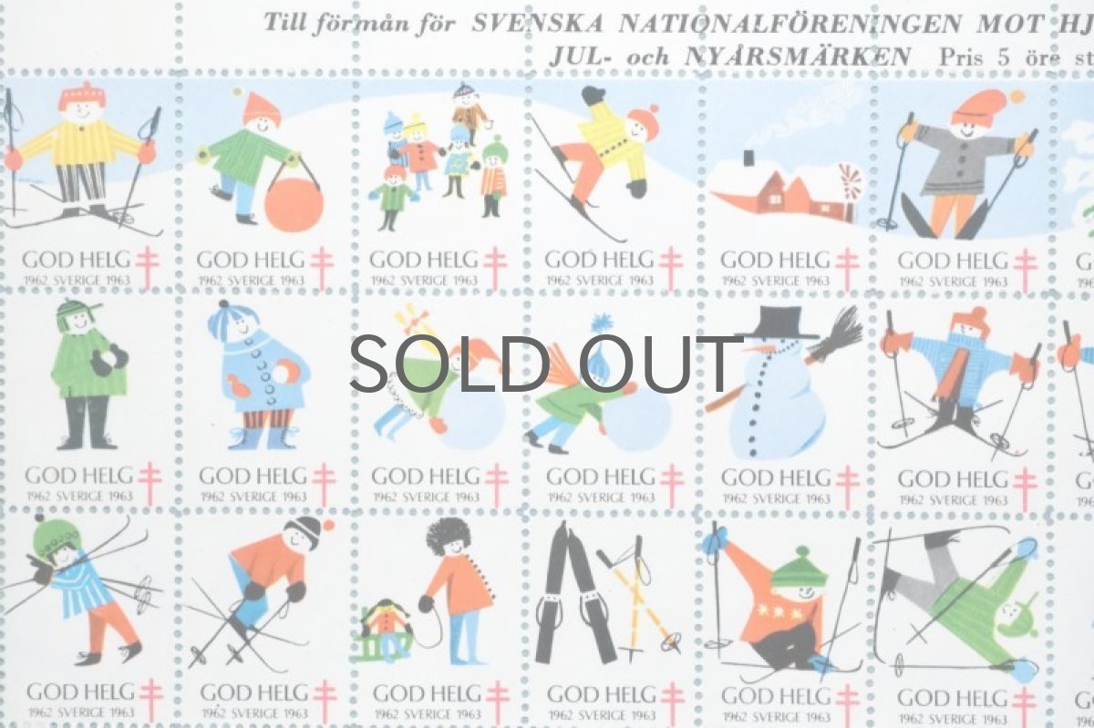 画像2: 北欧スウェーデン/ビンテージクリスマスシート切手/フレーム付き/1963年/スウェーデン/ゲレンデ (2)