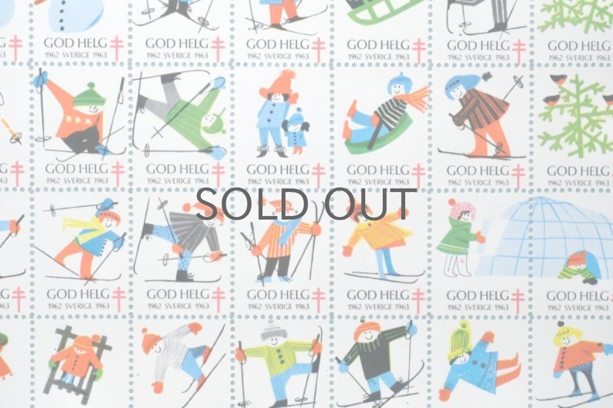 画像3: 北欧スウェーデン/ビンテージクリスマスシート切手/フレーム付き/1963年/スウェーデン/ゲレンデ (3)