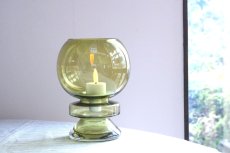 画像1: 北欧ビンテージ雑貨/フィンランド/Riihimaen Lasi/リーヒマエンラシ/キャンドルホルダー/ランタン型/オリーブグリーン (1)