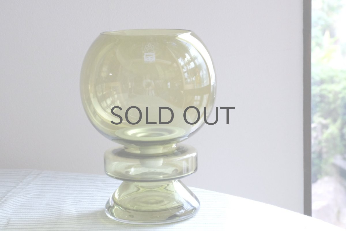 画像2: 北欧ビンテージ雑貨/フィンランド/Riihimaen Lasi/リーヒマエンラシ/キャンドルホルダー/ランタン型/オリーブグリーン (2)