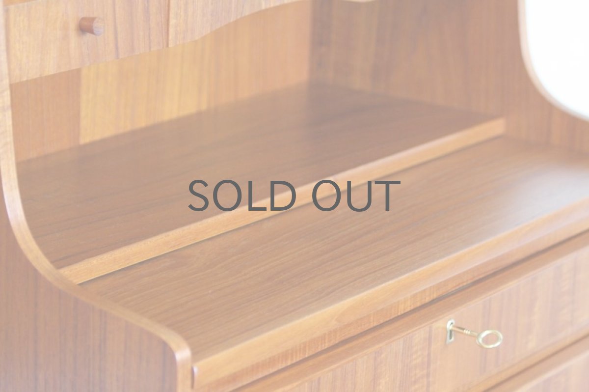 画像5: 北欧ビンテージ家具/デンマーク製/チーク/ライティングビューロー/3段引き出し (5)