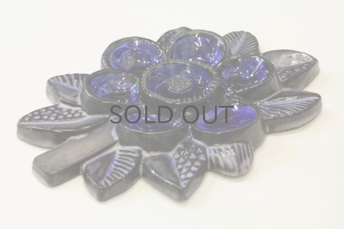 画像3: Upsala Ekeby Blomma 花陶板壁掛け ネイビー (3)