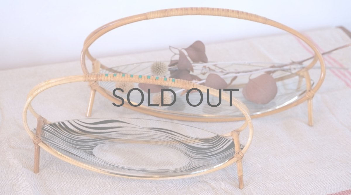 画像8: 北欧ビンテージ雑貨/北欧ハンドクラフト/籐＋ガラストレー/オーバル型/Sサイズ (8)