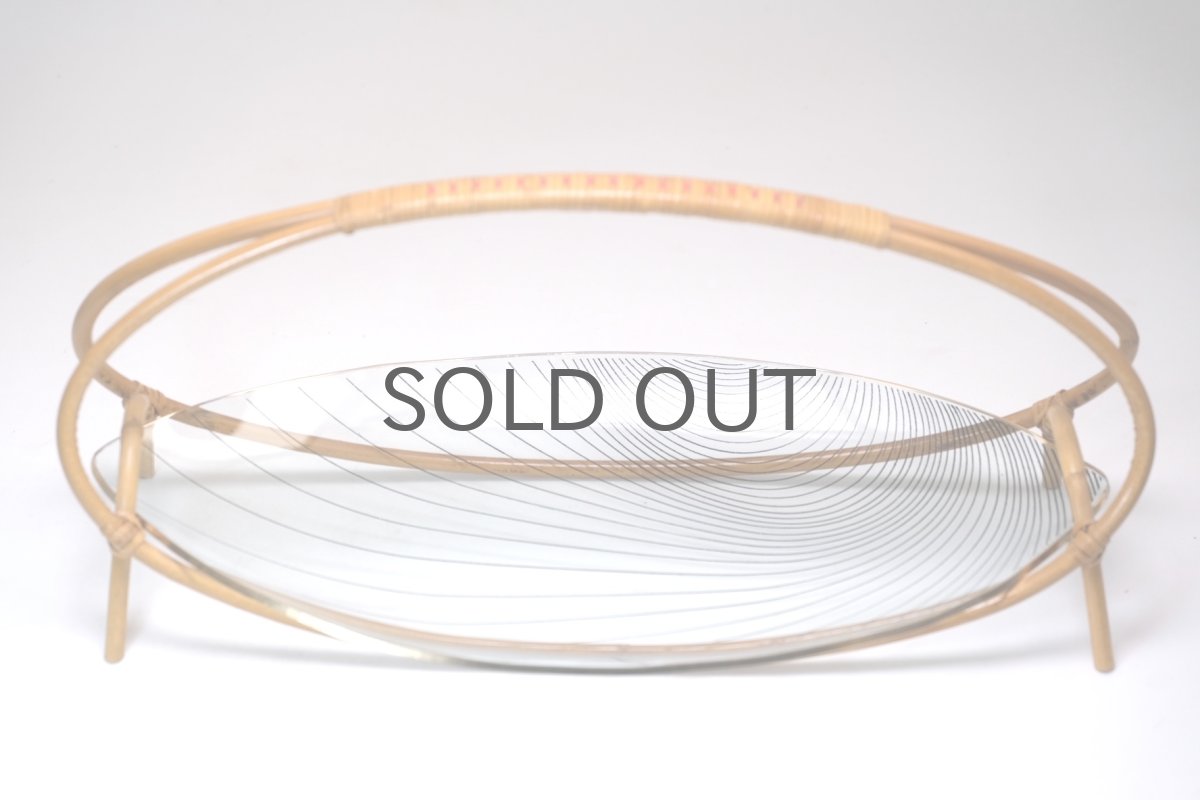 画像3: 北欧ビンテージ雑貨/北欧ハンドクラフト/籐+ガラストレー/オーバル型/Lサイズ (3)