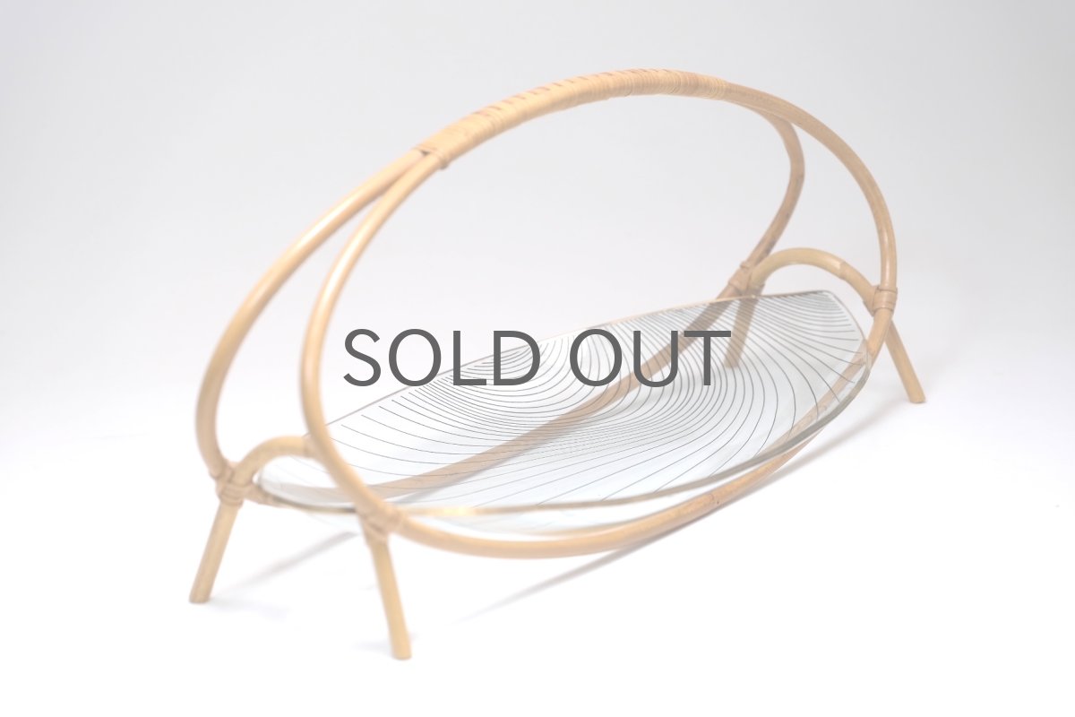 画像2: 北欧ビンテージ雑貨/北欧ハンドクラフト/籐+ガラストレー/オーバル型/Lサイズ (2)