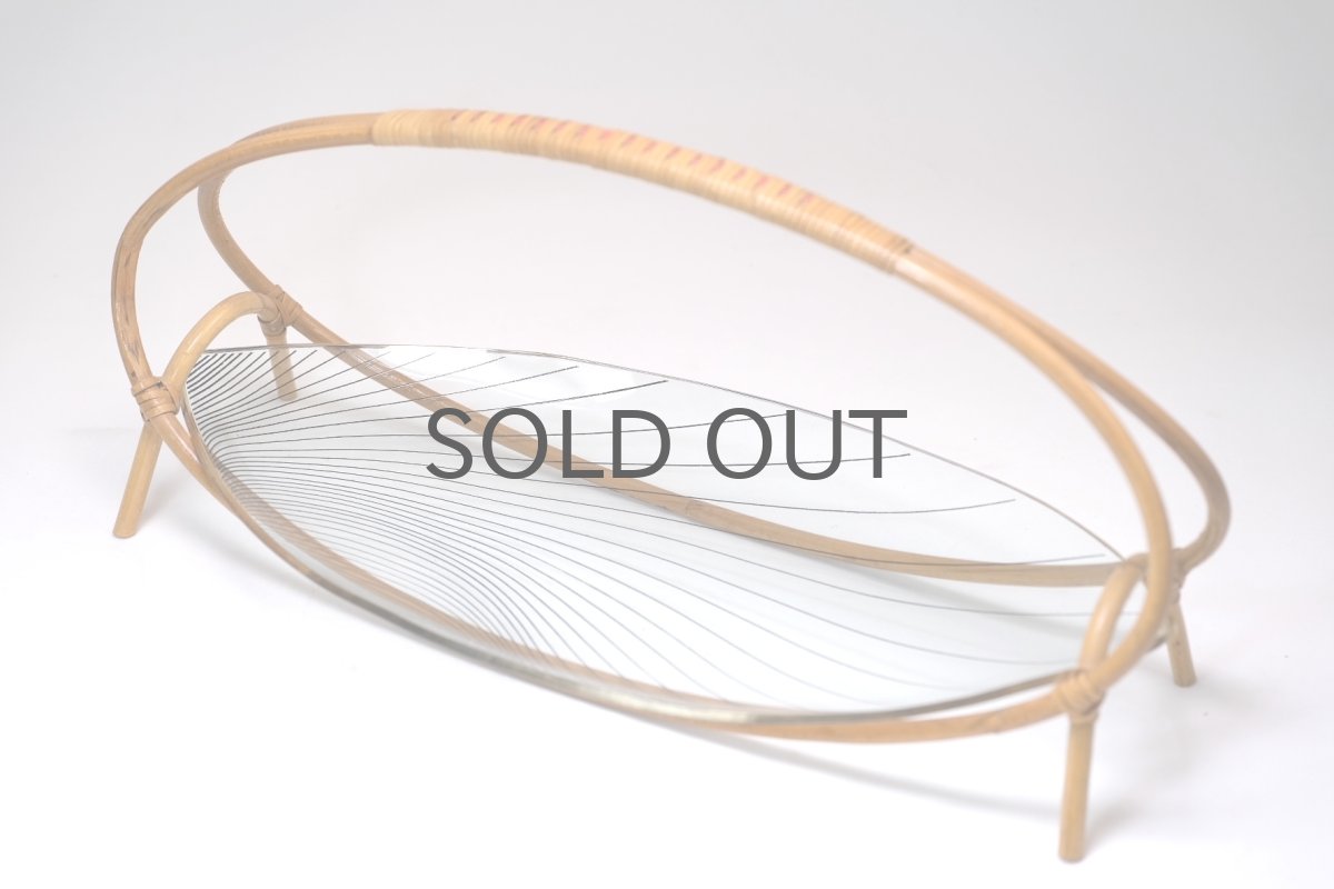 画像4: 北欧ビンテージ雑貨/北欧ハンドクラフト/籐+ガラストレー/オーバル型/Lサイズ (4)