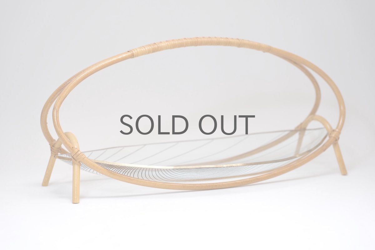 画像8: 北欧ビンテージ雑貨/北欧ハンドクラフト/籐+ガラストレー/オーバル型/Lサイズ (8)