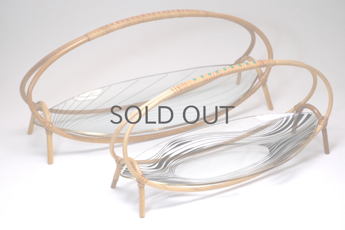 画像7: 北欧ビンテージ雑貨/北欧ハンドクラフト/籐＋ガラストレー/オーバル型/Sサイズ (7)