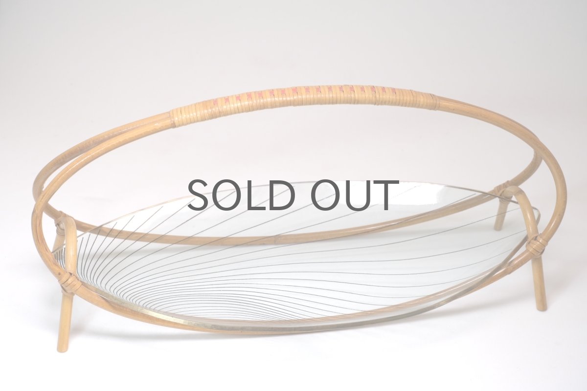 画像9: 北欧ビンテージ雑貨/北欧ハンドクラフト/籐+ガラストレー/オーバル型/Lサイズ (9)