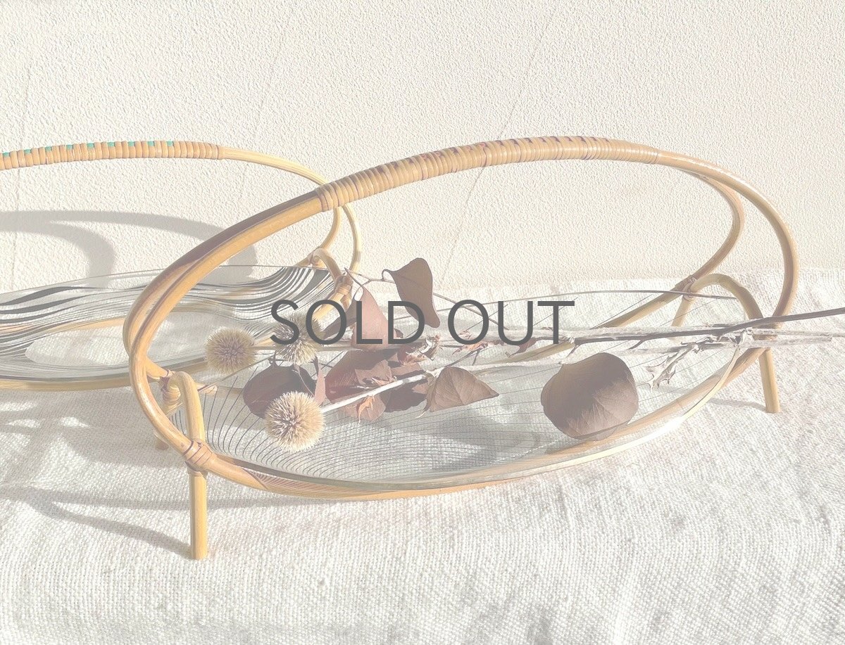 画像10: 北欧ビンテージ雑貨/北欧ハンドクラフト/籐+ガラストレー/オーバル型/Lサイズ (10)