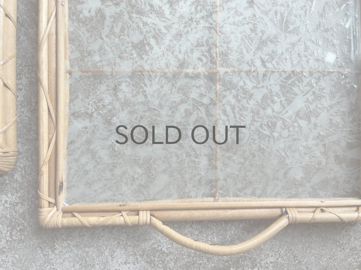 画像7: 北欧ビンテージ雑貨/北欧ハンドクラフト/籐+ガラストレー/2枚セット (7)