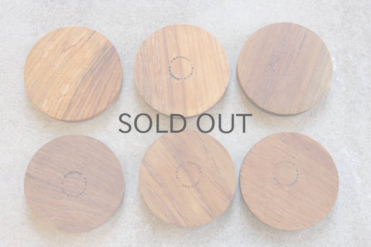 画像3: ビンテージ北欧雑貨/LAURIDS LONBORG Denmark/チークコースター6枚セット (3)