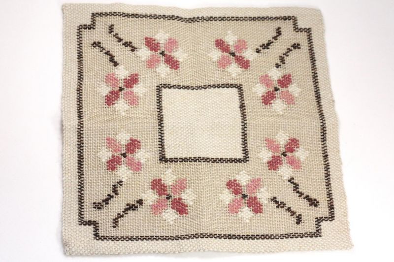 北欧ビンテージファブリック リネンクロスステッチ ピンク