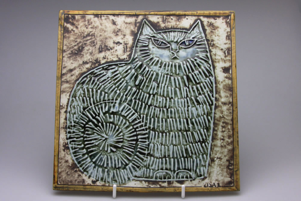 北欧雑貨/Lisa Larson リサ・ラーソン アンティーク UNIK CAT ネコ陶板 
