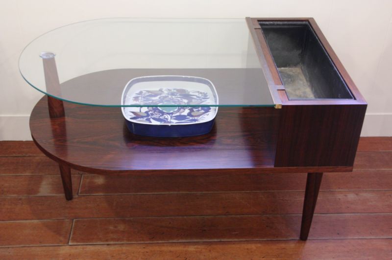 画像1: 北欧家具/デンマーク製　ローズウッド×ガラス　プランター付きサイドテーブル (1)